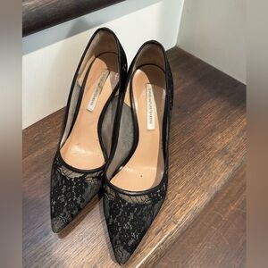Diane Von Furstenberg Black Lace Pointed Pumps